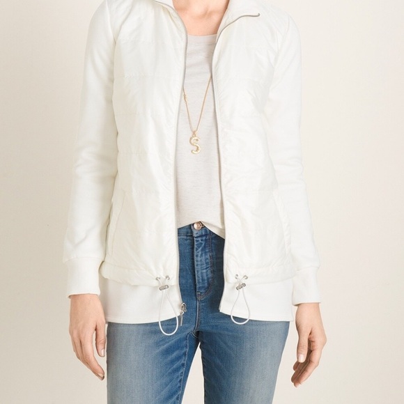 Chico’s Zenergy Fleece Mixed Fabric Puffer Jacket Ivory Size 3 - Picture 10 of 10